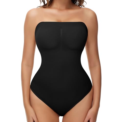 Strapless Shapewear Thong for Women Tummy Control Tube Top Bodysuits One Piece Leotard