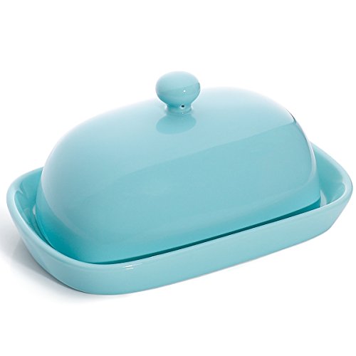 Sweese 306.102 Porcelain Cute Butter Dish with Lid, Perfect for East/West Butter, Turquoise