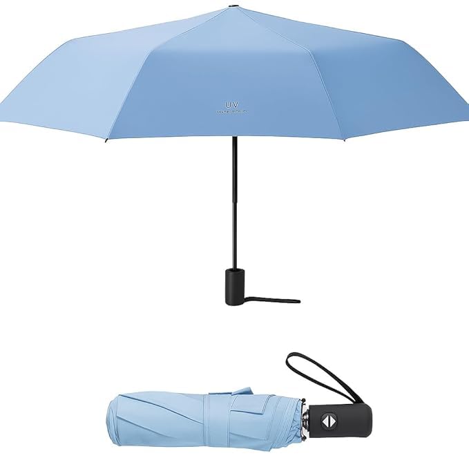 Image of 3 fold umbrella men and women || stylish umbrella || sky blue color