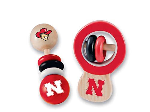 Image of BabyFanatic Wood Rattle 2 Pack - NCAA Nebraska Cornhuskers - Officially Licensed Baby Toy Set