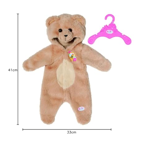 Baby Born Bär Kuschelanzug 43cm, Strampelanzug mit Kapuze und Ohren in Teddy-Optik für 43 cm Puppen, 836088 Zapf Creation