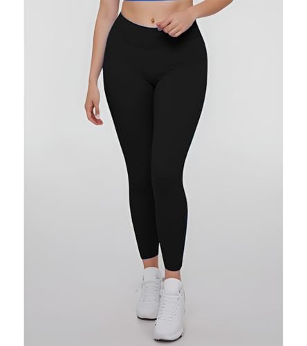 سروال يوجا للنساء من يوكانا بدون خياطة بخصر متوسط الارتفاع للتحكم في البطن ورفع المؤخرة للتمارين الرياضية والجري (الامارات العربية المتحدة/السعودية، الفا، M، عادي، عادي، اسود بارد)