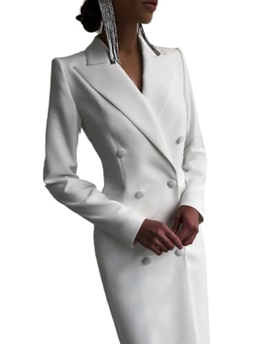 Women's Suit Blazer Double Breasted Peaked Lapel Long Jacket Ladies Prom Evening Guest Formal for Wedding Cocktail3