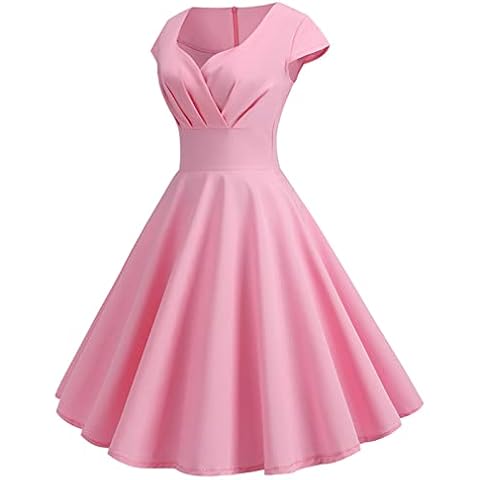 NaRHbrg Women's 1950S Vintage Dress Wrap V Neck Cap Sleeve Dress Retro Cocktail Party Swing Dresses A-Line Flared Midi Dress Daily Deals Wherehouses Deal Clearance Pink Cover