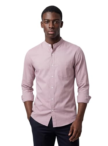 Image of Amazon Brand - INKAST Men's Cotton Blend Plain Solid Casual Shirt | Mandarin Collar | Full Sleeves | Regular Straight Fit | Office & Daily Casual Wear