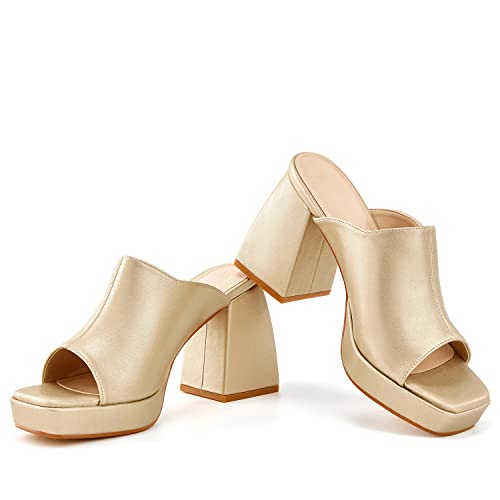 Image of Coutgo Womens Chunky Platform Sandals Slip On Square Toe High Heel Sexy Mules