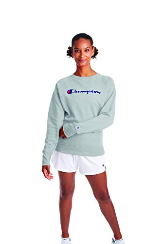 Champion Women's Powerblend Crew, Screen Print Script, Oxford Gray, Small #TOP10