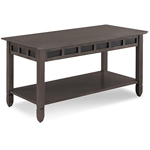 Image of Leick Home Sibley Coffee Table, Solid Wood, Slate Tile Details, Bottom Display Shelf, Easy-Assembly, Living Room, Smoke Gray, 38 in x 20 in x 20.5 in, 10058-GR