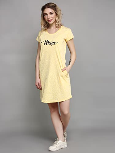 Image of Meerkat Women Short Sleeve Knee Length Cotton Knits Printed Short Nighty /Long Shirt /Midi