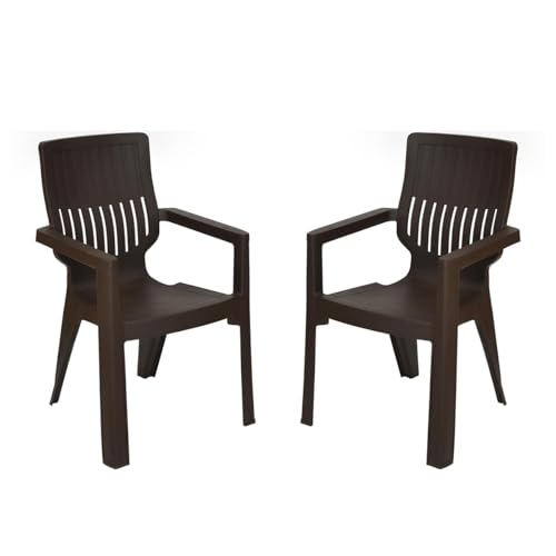 Image of Nilkamal Ortho Comfort Plastic Chair with Arm|Set of 2| 3 Year Warranty |Stackable Chair for Home, Living Room, Dining Room, Cafe & Balcony |Ergonomic Back Support |Indoor & Outdoor |Season Rust Brown