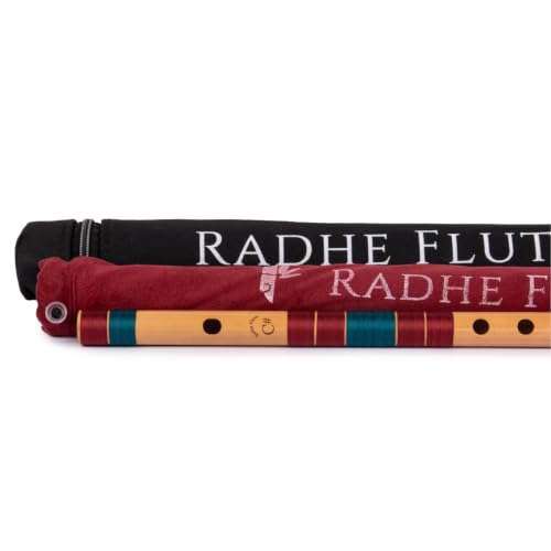 Image of Radhe Flutes Bamboo Bansuri C Sharp Right Handed Middle Octave (18 inch) With Hard Cover (Beige Flute With Maroon & Dark Green Threads)