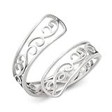 TEAMER Anillo ajustable de flor de loto de acero inoxidable, elegante anillo de flor de filigrana, anillo bohemio para yoga, anillo para mujer (flor de filigrana - plata), acero inoxidable,