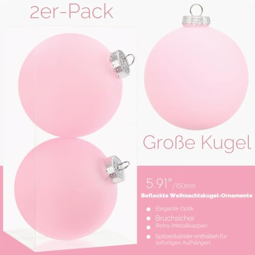 Sea Team 2er-Pack 150mm große Samt Weihnachtskugeln Rosa – Ansicht 4