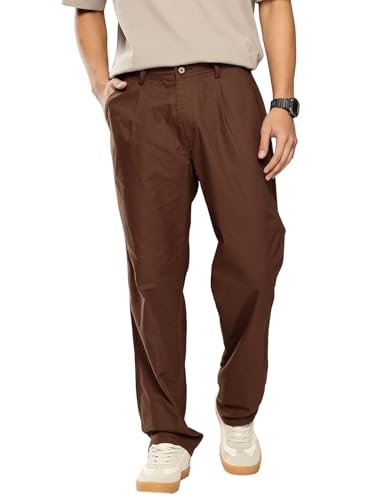DIVISIVE Men's Loose Fit Cotton Pleated Oxford Trousers Pants
