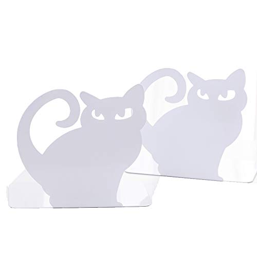 Serre-livres chat persan en fer blanc pour rangement bureau