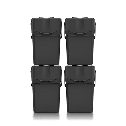 Keden Set of 4 Sortibox Wheelie Bins for Recycling, Black, 100 L