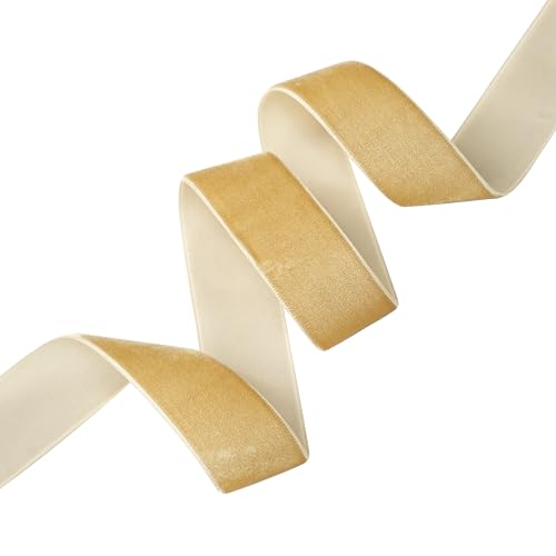 DINDOSAL Khaki Velvet Ribbon 1 Inch Single Face Khaki Velvet Ribbon for Christmas Tree Decorations, Hair Bows, Garlands Supplie, Farm House Swags, Cafts, Bouquet - 10 Yards