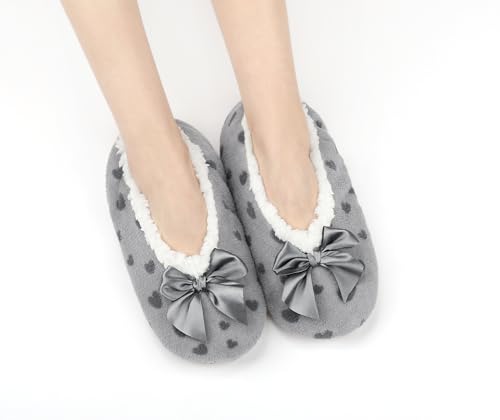 Image of DICUIRD Womens Cozy&Warm Soft Sole Slipper Socks with Grippers-Girls Teddy Fleece Indoor Slipper with Non-skid Bottoms