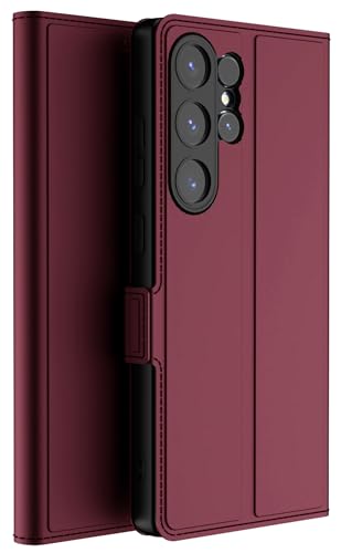 Image of Kapa Noble Slim Magnetic Leather Flip Case Cover for Samsung Galaxy S25 Ultra | Card Holder Stand Flip Wallet Case (Wine Red)