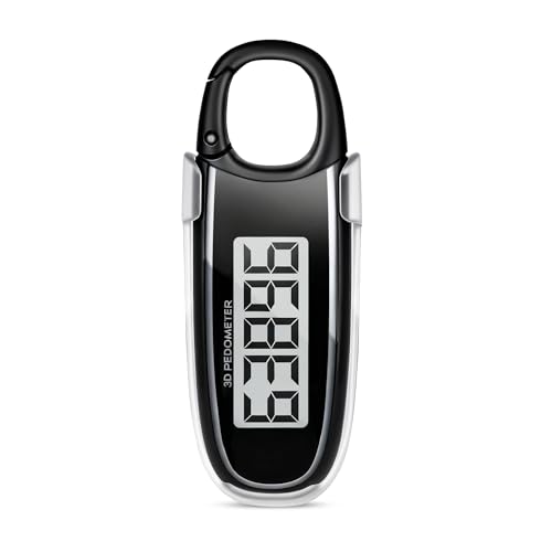 3D Pedometer for Walking, Step Counter with Clip & Carabiner, Accurate Fitness Tracker with Large Display & 10-Step Error Prevention for Seniors, Women, Men, Black