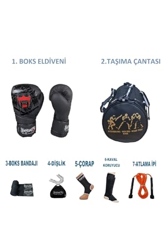 Boks Eldiveni, Kick Boks Antrenman Seti, 14 OZ, Siyah, Unisex