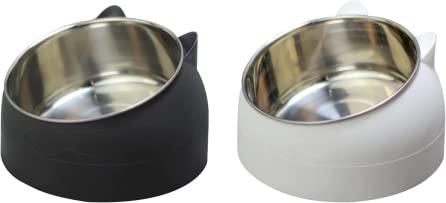 Stainless Steel Pet Bowl Non-Slip Puppy Cat Food Bowl Drinking Water Bowl Feeder Tilt Neck Protection 2 Pc