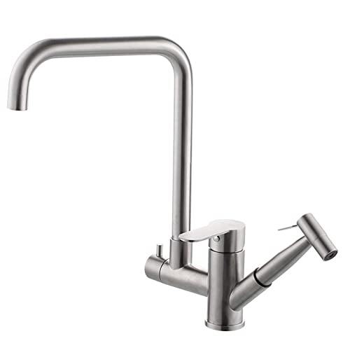 Grifo de cocina extraíble de acero inoxidable monomando para agua fría y caliente