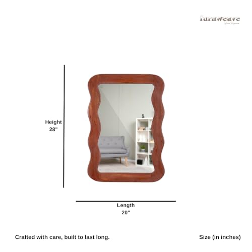 Image of FURNWEAVE Jevar Antique Wall Mirror - Premium Solid Wood Frame | Modern Wall Mounted Decorative Mirror for Living Room | Wall Hanging Mirror for Bathroom Wall & Room Corner | Brown Distress