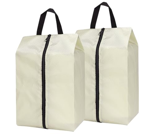 HomeFirst 靴袋 撥水 旅行便利グッズ 旅行用品 収納ポーチ 防塵収納袋 トラベルポーチ 折り畳み式 引越し 衣替え 出張 旅行用 ベージュ (40 × 20 cm 2枚)