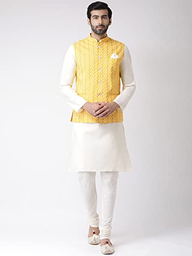 Image of Kisah Men's Silk Blend Printed Nehru Jacket Regular Fit | Designer Ethnic Layering | Wedding & Occasion Wear