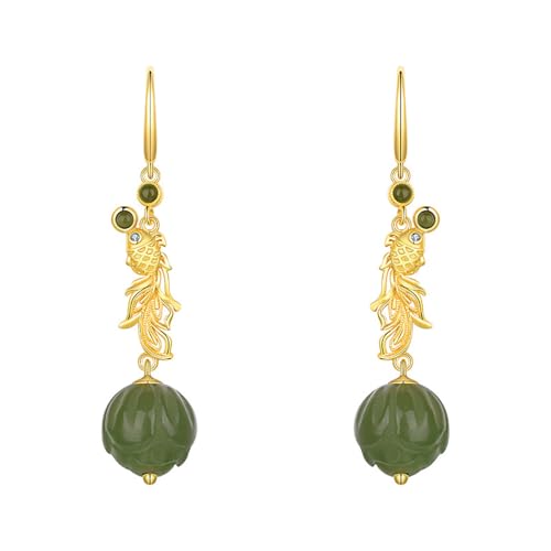 Boucles d'oreilles jade Hetian sculpté le cadeau idéal pour femme et dame