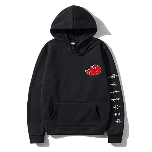 Sweat à Capuche Akatsuki Deguisement Itachi Veste Akatsuki Noir Homme Pull Uchiha Sasuke Akatsuki Cosplay Akatsuki Robe Sweat-Shirt Manche Longue Hoodie Poche Adolescent Garçon Halloween Cover