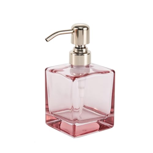 Image of Square Soap Dispenser Glass Blush Pink and Polished Gold, 8.4oz