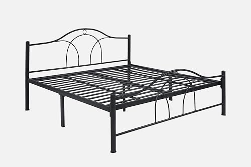 Image of Alto Metal King Size Bed Without Storage | Wrought Iron Double Bed with Headboard & Footboard | Sturdy Powder Coated Platform Bed King Size Cot for BedroomLivingRoom Black (75x72)