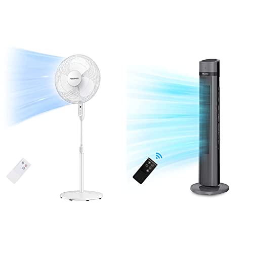 Pelonis 16'' Pedestal Remote Control Oscillating Stand Up Fan 7-Hour Timer, 3-Speed, And Adjustable Height,Electric Cooling Fans & 40''Oscillating Tower Fan | Remote Control | Quiet Stand Up | Black #TOP2
