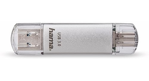 Hama 64GB USB-Speicherstick mit USB 3.0&USB 3.1-Type-C (2-in-1 USB-Stick, z.B. für Android Handy, Tablet, Computer, Notebook, MacBook, OTG, 40MB/s) USB-Typ-C Handy-Stick, Doppel Memory-Stick Silber