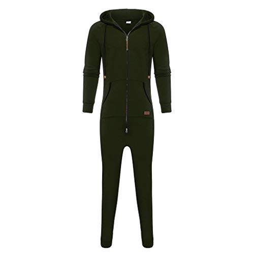 WUAI Onesie Men's Hooded Jumpsuit Zip Up One Piece Pajamas Playsuit Jogger Sweatsuit Overall Romper
