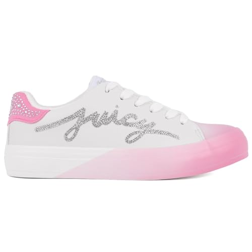 Juicy Couture Women's Rhinestone Logo Sneakers, Stylish Casual Shoes with Sparkling Detail, Comfortable Lace-Up Design-Aurelie-White Pink-8 by Juicy Couture - Used condition - Image 2