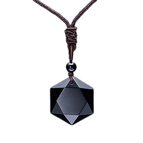 Menglina Black Obsidian Hexagram Natural Stone Necklace Translucent Ice Obsidian Wolf Tooth Amulet His And Hers Couples Necklace Lucky Love Pendant Necklace For Men Women #TOP23