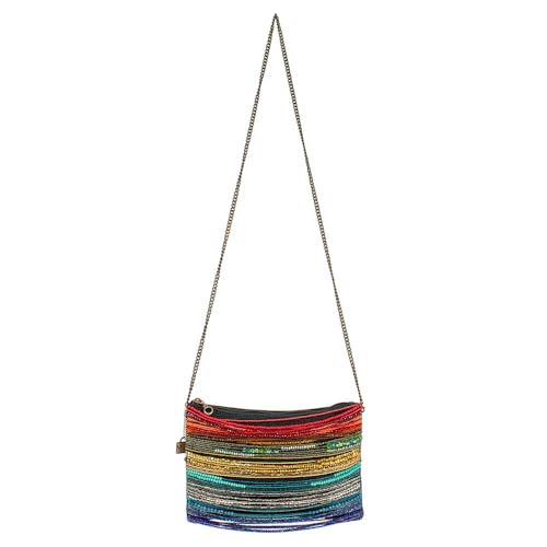 Mary Frances Rainbow Radiance Beaded Crossbody Handbag Colorful Evening Clutch Purse with Removable Strap, Multicolor 6