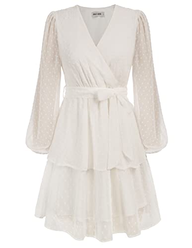 GRACE KARIN Damen Sommerkleid Langarm Minikleid V Ausschnitt Langarm...