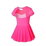 Phineein Short Sleeve Ballet Leotards For Girls - Hollow Back Dance Leotards with Skirt (Adult Medium, Plum)