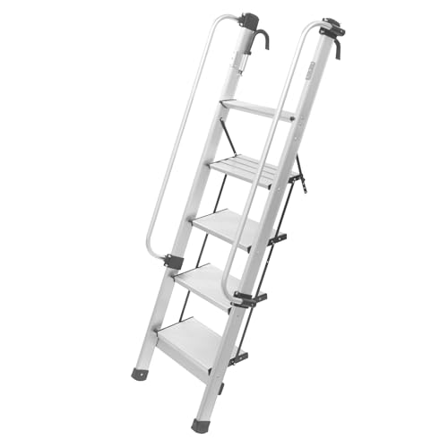AQIFAND Escalera de 5 peldaños con pasamanos de litera de aleación de aluminio ajustable y plegable