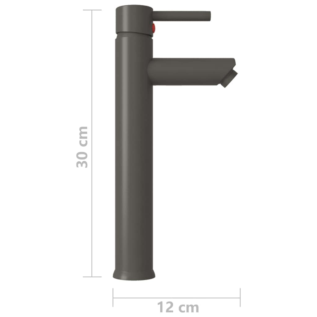Grifo mezclador de baño gris monomando 12 x 30 cm, latón con cartucho de cerámica, manguera flexible de acero inoxidable para lavabo y grifo de baño, fácil montaje, duradero