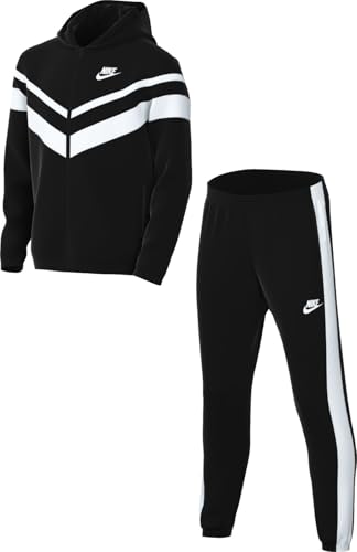 Nike Dri-Fit Sportswear HQ9316-010 Chándal con capucha para niños mayores, negro/blanco/blanco, talla S