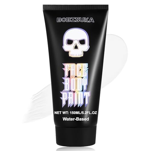 BOBISUKA 150ml PRO Large Tube Water-Based Clown White Face Body Paint, 5.2Oz FX Cream Washable Makeup Goth Joker Skeleton Face Painting for Adults Kids Cosplay Halloween Costume Makeup Foundation