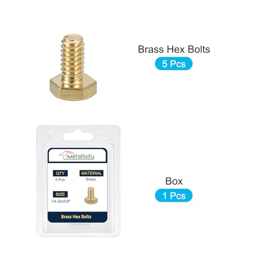 Image of METALLIXITY Hex Head Screw Bolt (1 /4-20x5 /8) 5Pcs, Brass Fully Threaded Solid Brass Hex Bolts Machine Screws - for Machinery Repair