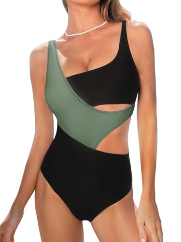 CUPSHE Women's One Piece Swimsuit Scoop Neck Color Block Bathing Suit Wide Straps Side Cutout
