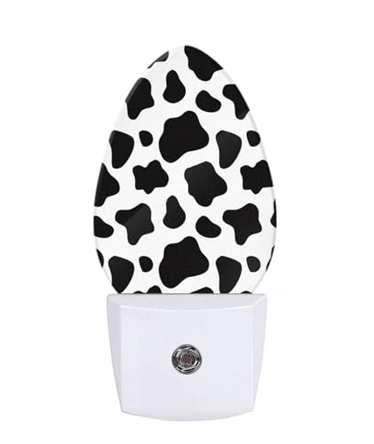 Image of Black White Cow Print Night Light Animal Skin Farmhouse Plug-in Nightlight Energy Saving 0.5W LED Lighting for Boys Girls Men Women