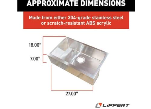 Image of Lippert Replacement Kitchen Sink for RVs, Manufactured Homes, Travel Trailers, 5th Wheels and Motorhomes 27 inch x 16 inch x 7 inch